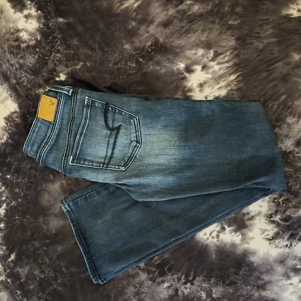 American eagle super stretch kick boot size 4 regular dark wash jeans distressed